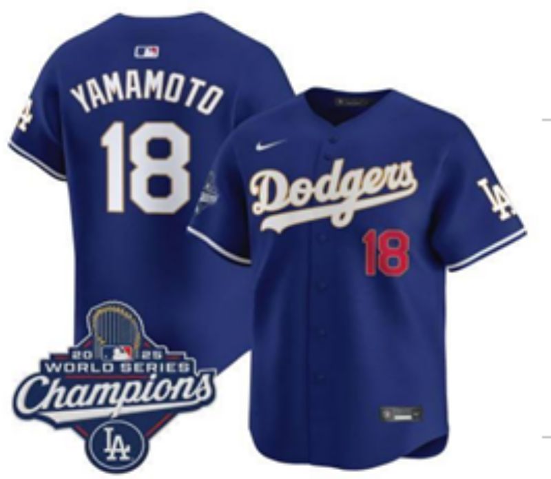 Men Los Angeles Dodgers #18 Yamamoto Blue Gold Game 2026 Nike MLB Jersey 0017